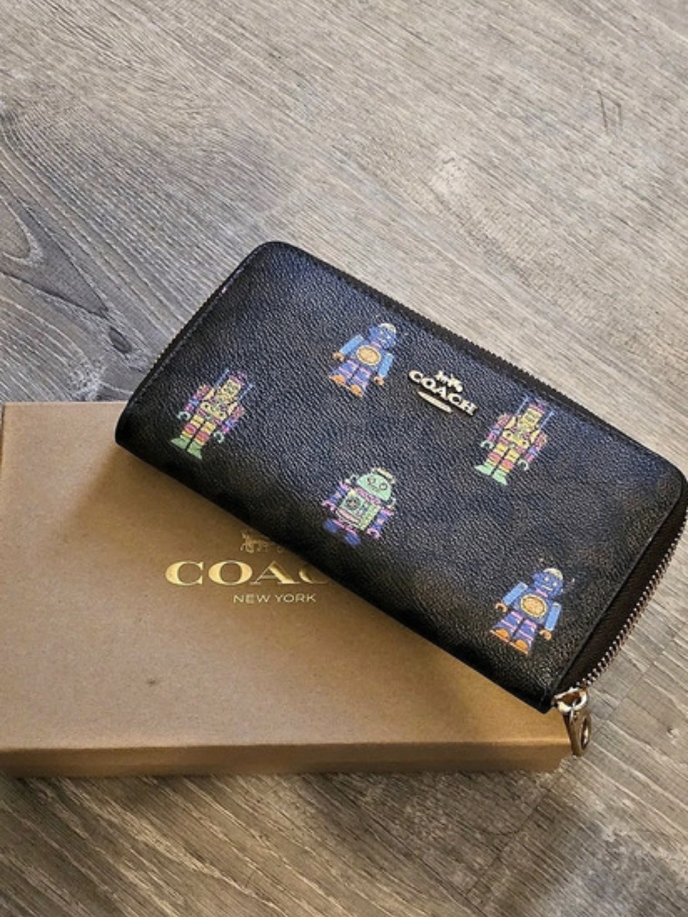 COACH Cosmic Coach Long Zip Around Wallet In Signature Canvas With Robot Print